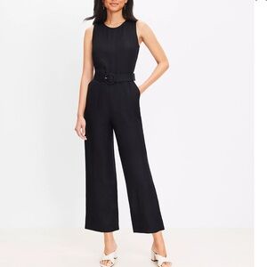 LOFT Black Belted Sleeveless Jumpsuit